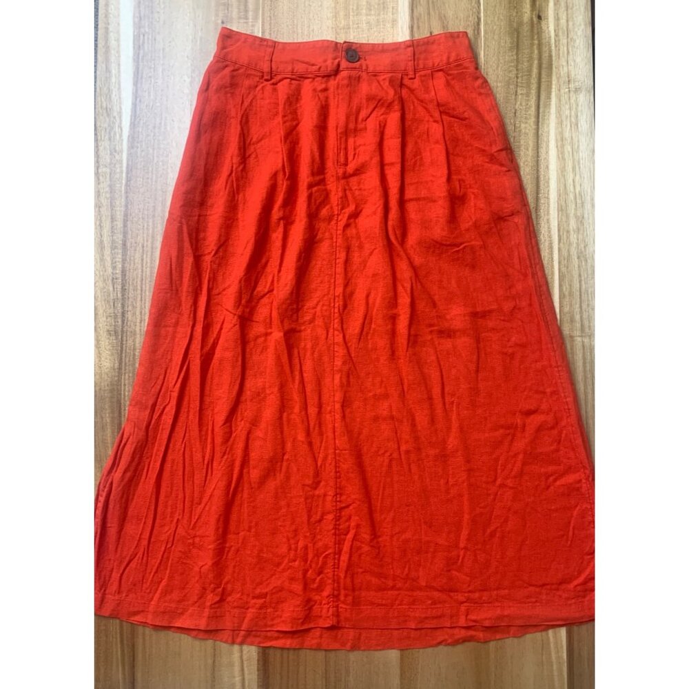 A New Day Womens Casual Red Linen Blend A-Line Midi Skirt With Pockets Medium - Picture 2 of 10